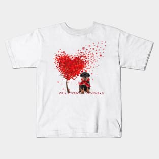 Happy Valentine's Day Heart Tree Rottweiler Kids T-Shirt